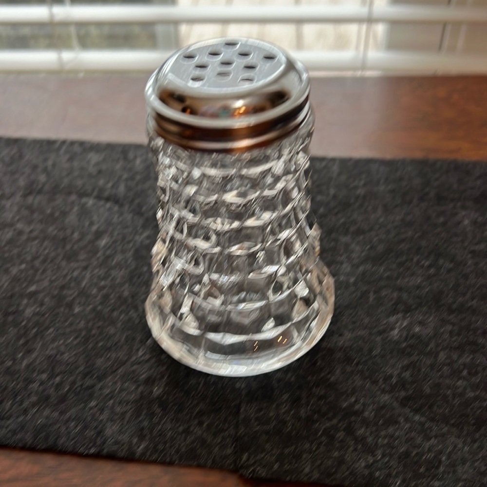 Parmesan cheese dispenser in Fostoria American cubist